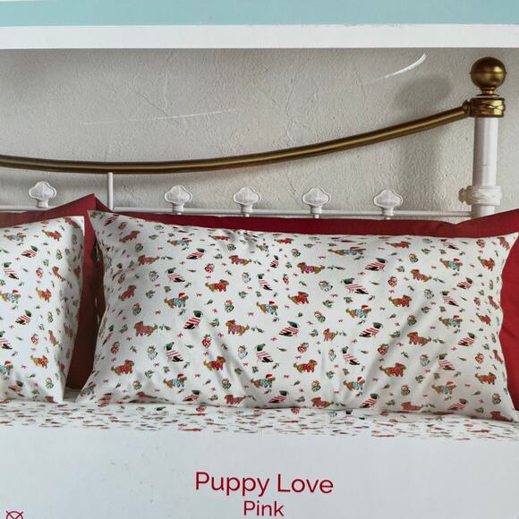 Cath Kidston London Puppy Love Christmas Holiday Standard Pillowcase Set NEW - Picture 10 of 15